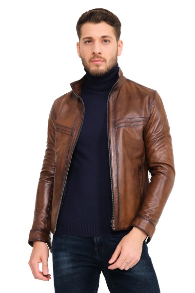 %100 Orijinal Hakiki Kuzu Kahve Prag Model Deri Mont