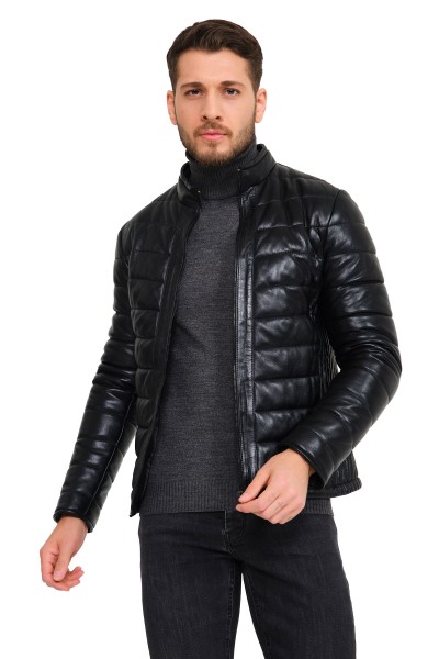 %100 Orijinal Hakiki Kuzu Derisi Siyah Şişme Mont