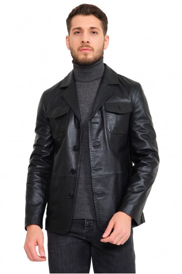 100% Original Genuine Lamb Black Safari Model Leather Jacket