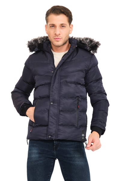 Erkek Şişme Lacivert Slim Fit Soğuk Geçirmez Kürklü Casual Mont Erkek Şişme Lacivert Slim Fit Soğuk Geçirmez Kürklü Casual Mont